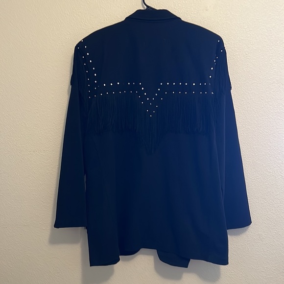 Vintage David David Rhinestone and Fringe Denim Jacket - Picture 2 of 7